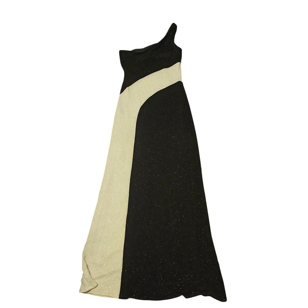 Betsy & Adam one shoulder swirl sparkle y2k maxi dress size 10 petite - Picture 4 of 6
